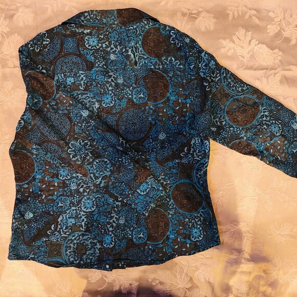 Coldwater Creek, Black and Blue Floral Button Up Blouse, XL, Like New! - Picture 4 of 4